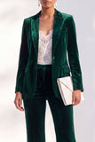 Dark Green Peak Lapel Velvet 2 Piece Women Suits with Sleeves
