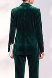 Dark Green Peak Lapel Velvet 2 Piece Women Suits with Sleeves