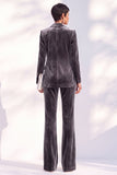 Dark Green Peak Lapel Velvet 2 Piece Women Suits with Sleeves