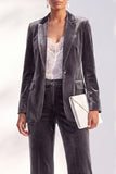 Dark Green Peak Lapel Velvet 2 Piece Women Suits with Sleeves