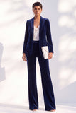 Dark Green Peak Lapel Velvet 2 Piece Women Suits with Sleeves