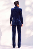 Dark Green Peak Lapel Velvet 2 Piece Women Suits with Sleeves