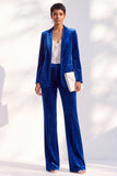 Dark Green Peak Lapel Velvet 2 Piece Women Suits with Sleeves