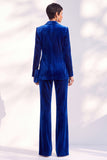 Dark Green Peak Lapel Velvet 2 Piece Women Suits with Sleeves