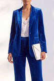 Dark Green Peak Lapel Velvet 2 Piece Women Suits with Sleeves