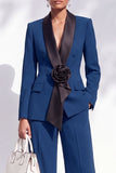 Burgundy Shawl Lapel Floral 2 Piece Wide Leg Women Suits with Sleeves