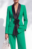 Burgundy Shawl Lapel Floral 2 Piece Wide Leg Women Suits with Sleeves