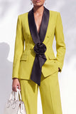 Burgundy Shawl Lapel Floral 2 Piece Wide Leg Women Suits with Sleeves