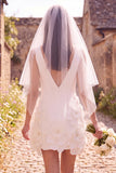 White Floral A-Line V-Neck Short Wedding Dress
