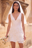 White Floral A-Line V-Neck Short Wedding Dress