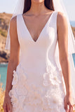 White Floral A-Line V-Neck Short Wedding Dress