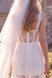 White Corset Lace Sweep Train Boho Wedding Dress