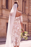 Floral White Off the Shoulder Bodycon Midi Wedding Dress