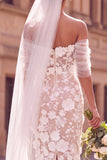 Floral White Off the Shoulder Bodycon Midi Wedding Dress