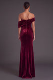 Burgundy Velvet Mermaid Off the Shoulder Ruched Long Formal Dress