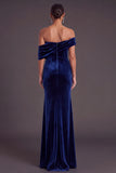 Burgundy Velvet Mermaid Off the Shoulder Ruched Long Formal Dress
