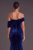 Burgundy Velvet Mermaid Off the Shoulder Ruched Long Formal Dress