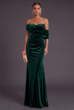 Burgundy Velvet Mermaid Off the Shoulder Ruched Long Formal Dress