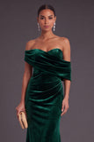 Burgundy Velvet Mermaid Off the Shoulder Ruched Long Formal Dress