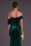 Burgundy Velvet Mermaid Off the Shoulder Ruched Long Formal Dress