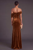 Burgundy Velvet Mermaid Off the Shoulder Ruched Long Formal Dress