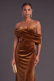 Burgundy Velvet Mermaid Off the Shoulder Ruched Long Formal Dress