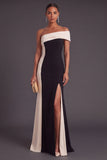 Black Mermaid One Shoulder Long Formal Dress with Slit