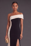 Black Mermaid One Shoulder Long Formal Dress with Slit