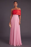 Pink Ruched Off the Shoulder A-Line Long Formal Dress