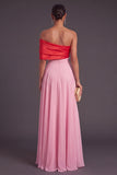 Pink Ruched Off the Shoulder A-Line Long Formal Dress