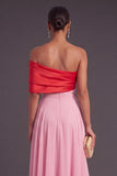Pink Ruched Off the Shoulder A-Line Long Formal Dress