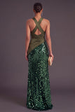 Sparkly Sequins Black Mermaid Criss Crossed Neck Long Formal Dress with Slit