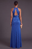 Burgundy Mermaid Round Neck Ruched Long Formal Dress with Slit