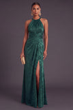 Burgundy Mermaid Round Neck Ruched Long Formal Dress with Slit