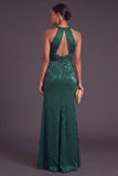Burgundy Mermaid Round Neck Ruched Long Formal Dress with Slit