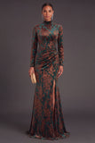 Dark Green Corset High Neck Ruched Long Formal Dress with Slit