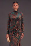 Dark Green Corset High Neck Ruched Long Formal Dress with Slit