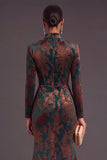 Dark Green Corset High Neck Ruched Long Formal Dress with Slit