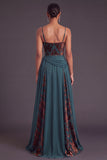 Dark Green Corset A-Line Spaghetti Straps Ruched Long Formal Dress