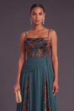 Dark Green Corset A-Line Spaghetti Straps Ruched Long Formal Dress
