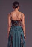 Dark Green Corset A-Line Spaghetti Straps Ruched Long Formal Dress