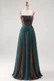 Dark Green Corset A-Line Spaghetti Straps Ruched Long Formal Dress