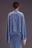 Sparkly Blue Velvet Mermaid High Neck Long Formal Dress with Sleeves