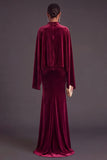 Sparkly Blue Velvet Mermaid High Neck Long Formal Dress with Sleeves