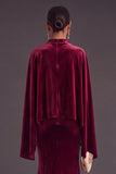 Sparkly Blue Velvet Mermaid High Neck Long Formal Dress with Sleeves