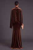 Sparkly Blue Velvet Mermaid High Neck Long Formal Dress with Sleeves