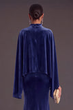Sparkly Blue Velvet Mermaid High Neck Long Formal Dress with Sleeves