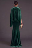 Sparkly Blue Velvet Mermaid High Neck Long Formal Dress with Sleeves