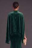Sparkly Blue Velvet Mermaid High Neck Long Formal Dress with Sleeves