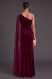Black Mermaid One Shoulder Velvet Long Formal Dress with Cape
